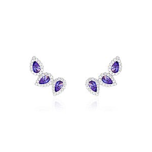 Brinco earcuff três gotas tanzanita na prata 925