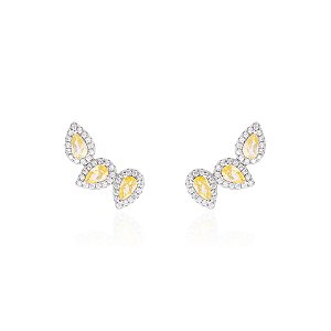 Brinco earcuff três gotas citrino na prata 925