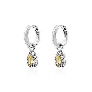 Argola com gota citrino pendura na prata 925