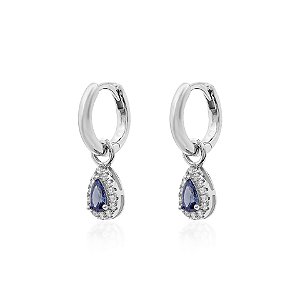 Argola com gota tanzanita pendura na prata 925