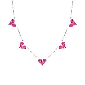Colar cinco corações pink na prata 925
