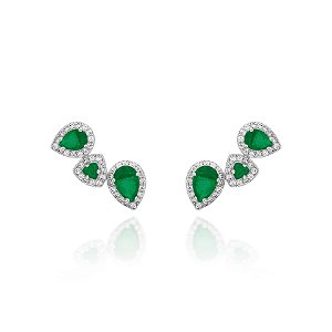 Brinco earcuff gotas e triângulo esmeralda
