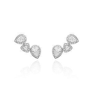 Brinco earcuff gotas e triângulo cristal