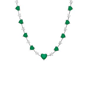 Colar fio faca de corações esmeralda e cristal