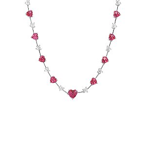 Colar fio faca de corações pink e cristal