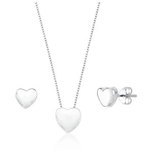 Conjunto de coração na prata 925