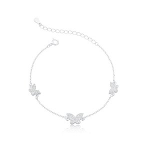 Pulseira três borboletas na prata 925