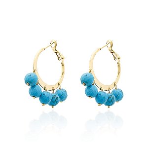 Argola cinco esferas turquesa