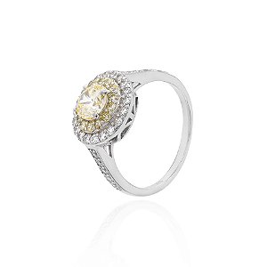 Anel redondo cristal e citrino na prata 925