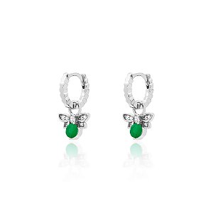 Argola de abelha esmeralda na prata 925