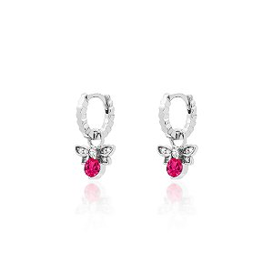 Argola de abelha pink na prata 925