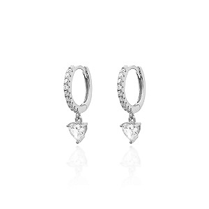 Argola com coração pendurado cristal na prata 925