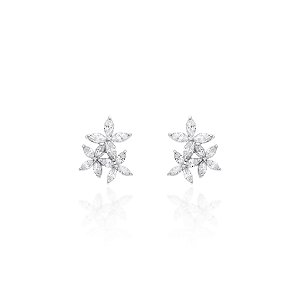 Brinco de flores com quatro pétalas cristal na prata 925
