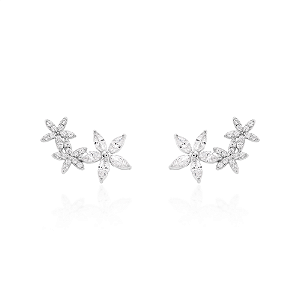 Brinco earcuff três flores na prata 925