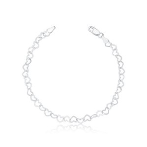 Pulseira de elos de coração na prata 925