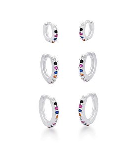 Trio argola média colorida na prata 925