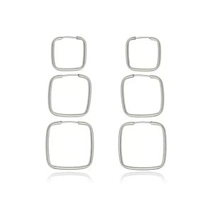 Trio argola quadrada de prata 925