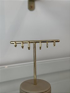 trio de argola pentagonal cravejada