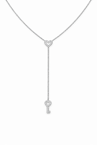 Colar gravata coração e chave na prata 925