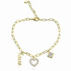 Pulseira coração, love e quadrado