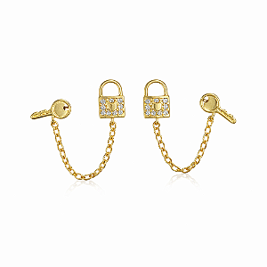 Brinco para dois furos cadeado e chave