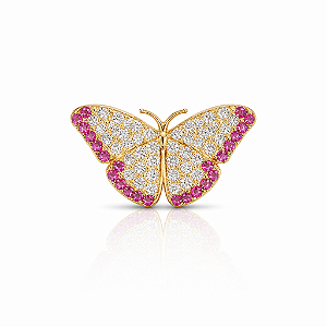 Broche pequeno de borboleta cristal e rosa
