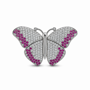 Broche grande de borboleta cristal e rosa
