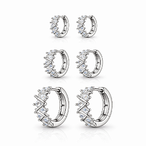 Trio de argola zig zag cravejado