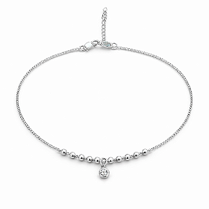 Tornozeleira esferas com ponto de luz na prata 925