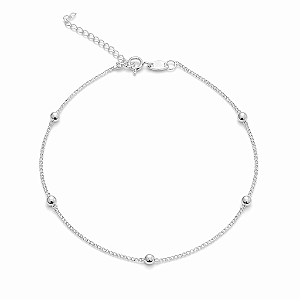 Tornozeleira de mini esferas na prata 925