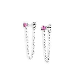 Brinco ponto de luz pink com corrente