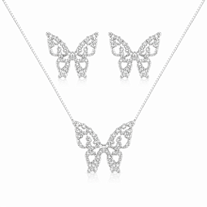Conjunto borboleta cravejada na prata 925