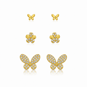 Trio borboletas e flor