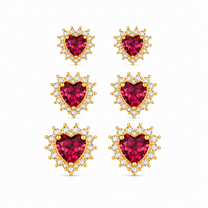 Trio coração cravejado rubi