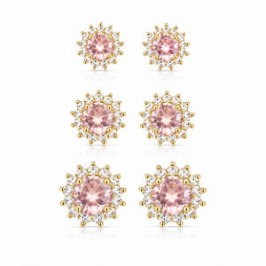 Trio redondo cravejado rosa