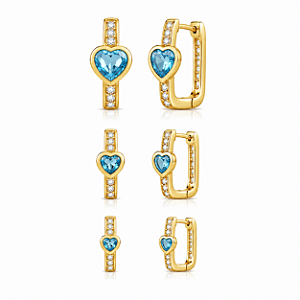 Trio de argola com pedra formato de coração sky blue