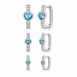 Trio de argola com pedra formato de coração sky blue