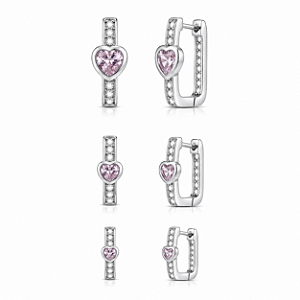 Trio de argola com pedra formato de coração rosa