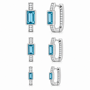 Trio de argola com pedra retangular sky blue
