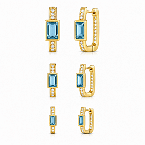 Trio de argola com pedra retangular sky blue