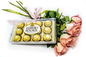 Kit Buquê Cor de Rosa pequeno + Ferrero Rocher