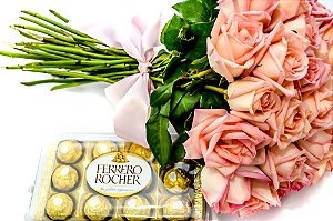 Kit Buquê Cor de Rosa médio + Ferrero Rocher