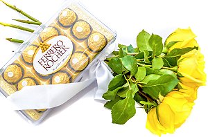 Kit Buquê Rosas Amarelas pequeno + Ferrero Rocher
