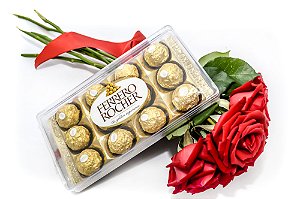 Kit Buquê Rosas Vermelhas pequeno + Ferrero Rocher