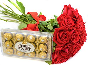 Kit Buquê Rosas Vermelhas médio + Ferrero Rocher