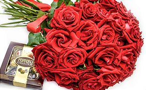 kit Buquê Rosas Vermelhas grande + Ferrero Rocher