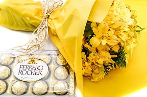 Kit Buquê de Rosas e Astromélias + Ferrero Rocher