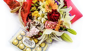 kit Buquê Harmonia Mix de Flores + Ferrero Rocher