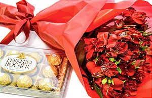 Kit Buquê Paixão de Astromélias Vermelhas + Ferrero Rocher