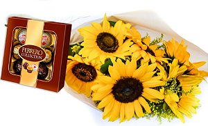 Kit Buquê de Girassóis + Ferrero Rocher